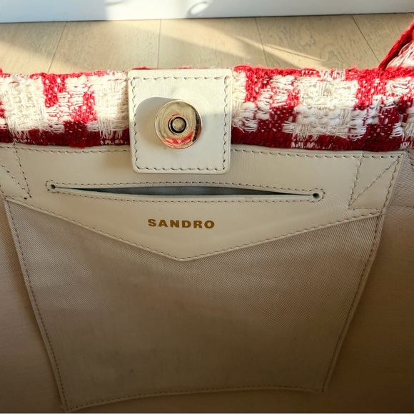 Sandro Red and Cream Houndstooth Tote - Picture 3 of 10